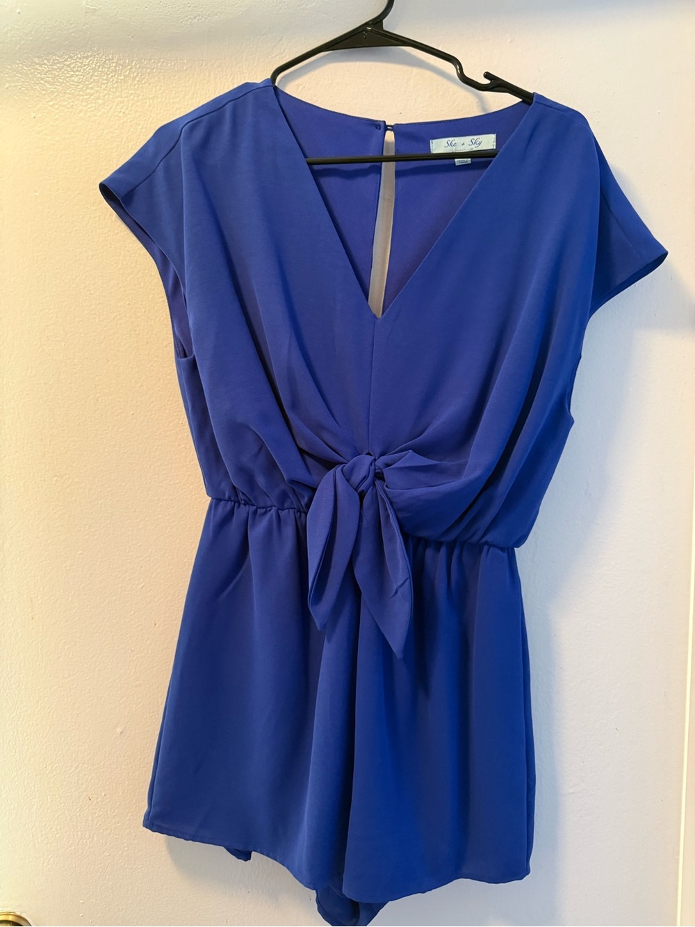 She + Sky Cobalt Blue V-Neck Tie-Front Women's Top